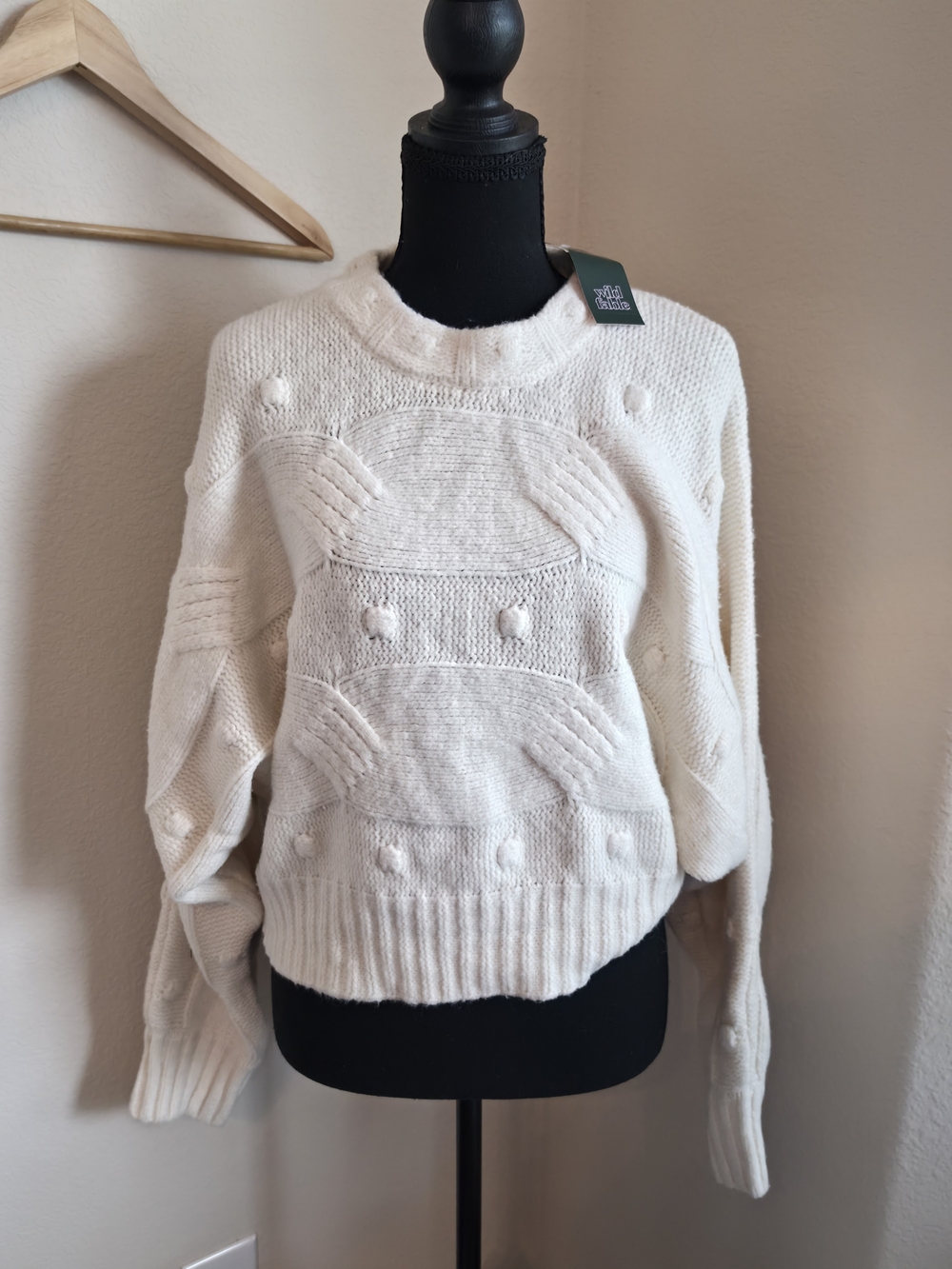 wild fable Cream Bobble Knit Batwing Crew Sweater NWT XS